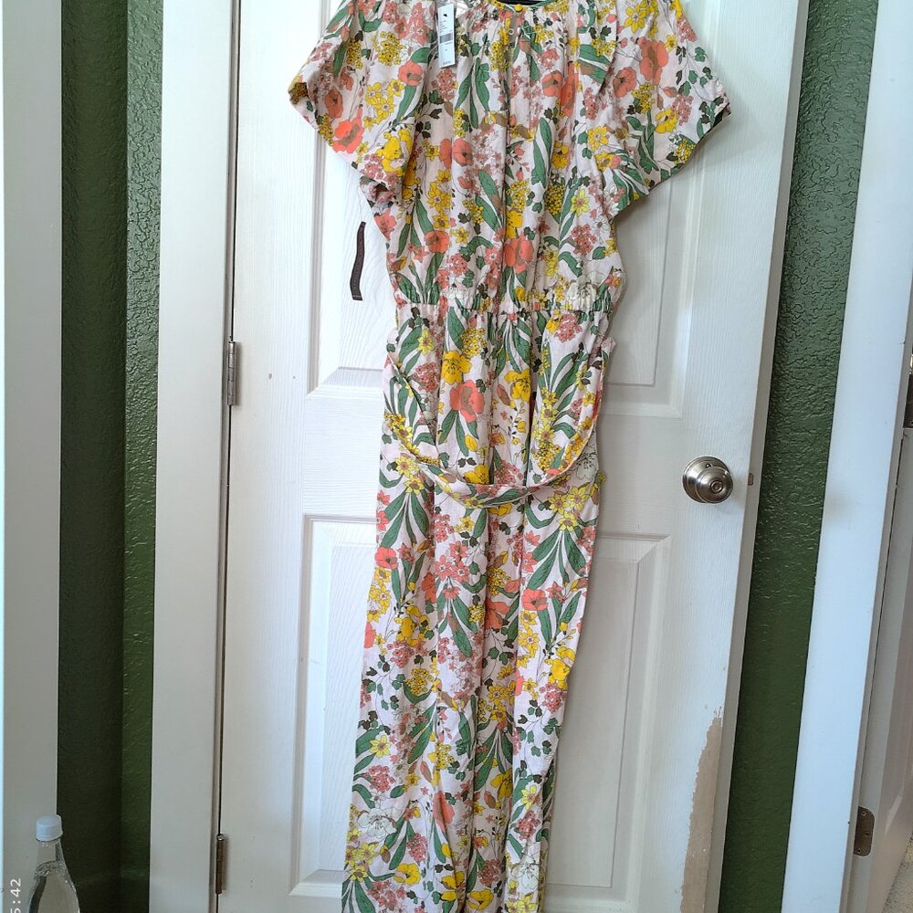 Lane Bryant Floral Print Linen Jumpsuit with Short Sleeves - Picture 3 of 8